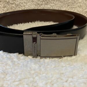 Men's Black and Brown Reversible Italian Leather Belt with Silver Buckle Size 40